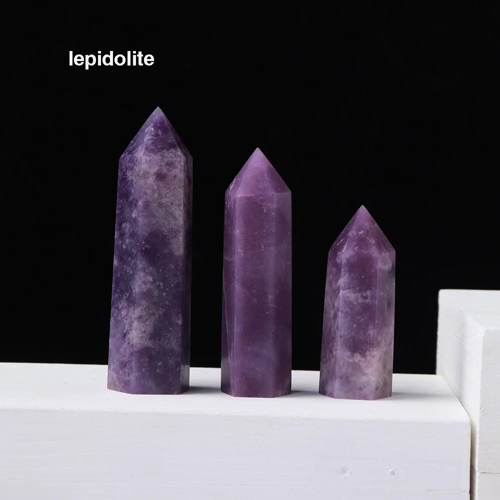 1pc Crystal Tower Point Wand Reiki Healing Stone Rose Quartz Amethyst Energy Ore Mineral Polished Crafts Home Decoration