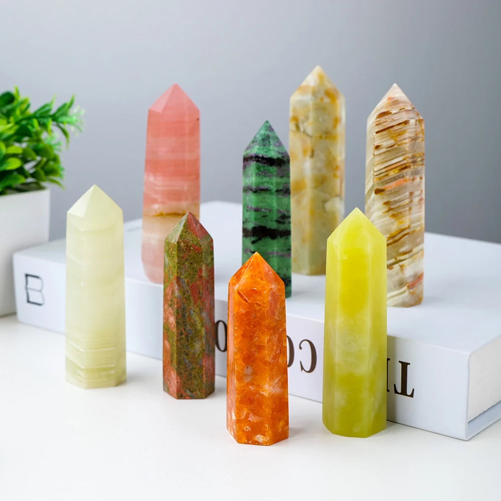 1pc Crystal Tower Point Wand Reiki Healing Stone Rose Quartz Amethyst Energy Ore Mineral Polished Crafts Home Decoration