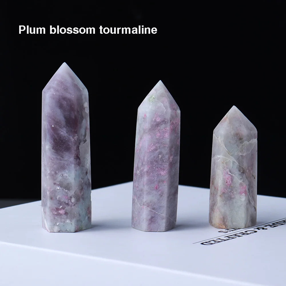 1pc Crystal Tower Point Wand Reiki Healing Stone Rose Quartz Amethyst Energy Ore Mineral Polished Crafts Home Decoration