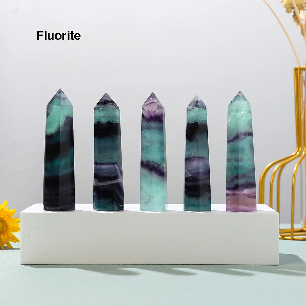 1pc Crystal Tower Point Wand Reiki Healing Stone Rose Quartz Amethyst Energy Ore Mineral Polished Crafts Home Decoration