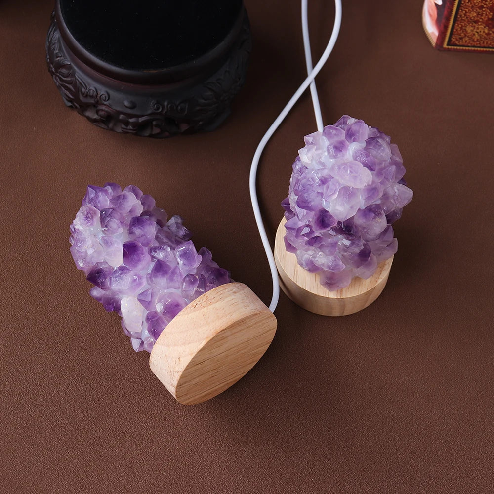 1pc Crystal Wishing Lamp Natural Amethyst Tooth Flower Dim Light USB Interface With Switch Crystal Decoration