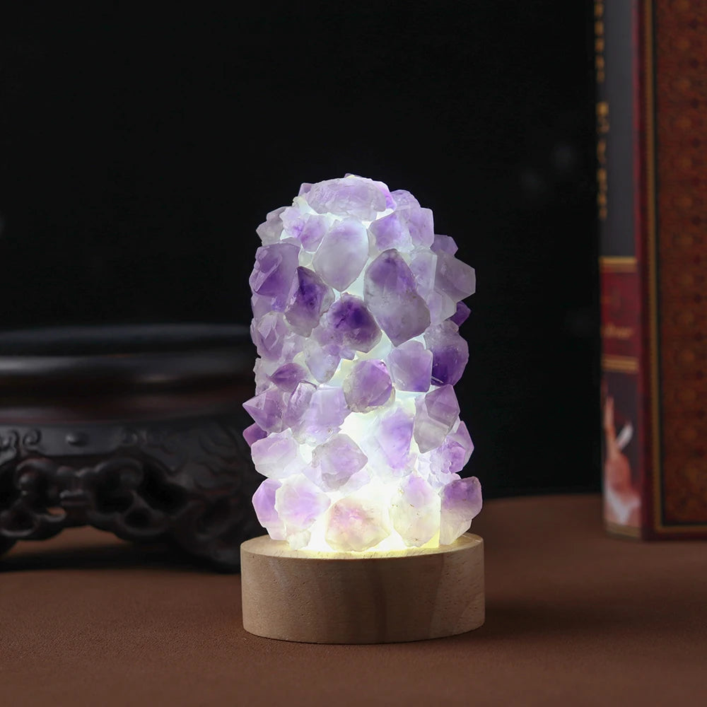 1pc Crystal Wishing Lamp Natural Amethyst Tooth Flower Dim Light USB Interface With Switch Crystal Decoration