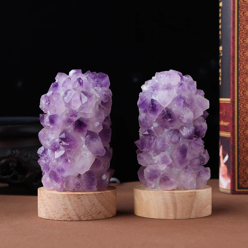 1pc Crystal Wishing Lamp Natural Amethyst Tooth Flower Dim Light USB Interface With Switch Crystal Decoration