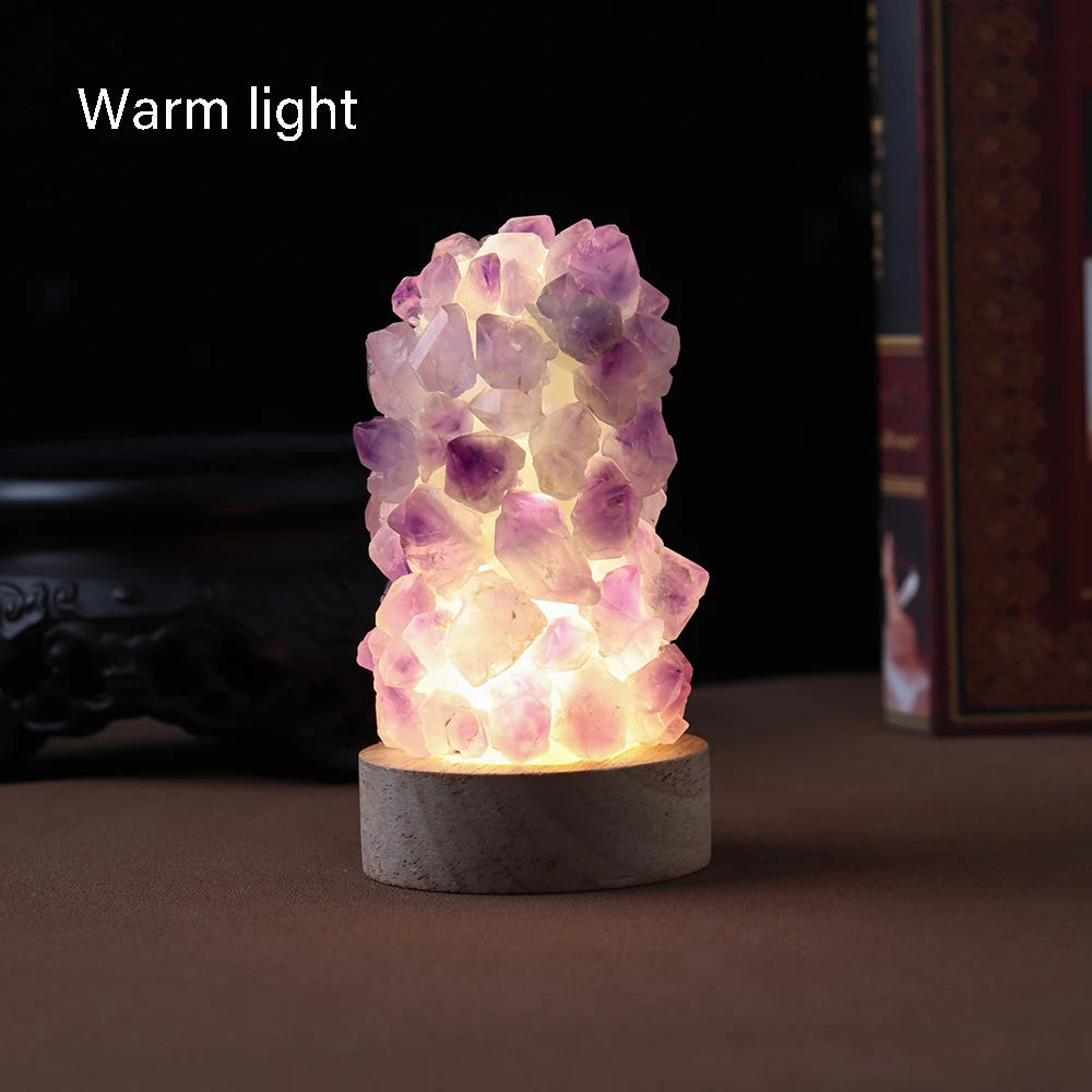 1pc Crystal Wishing Lamp Natural Amethyst Tooth Flower Dim Light USB Interface With Switch Crystal Decoration