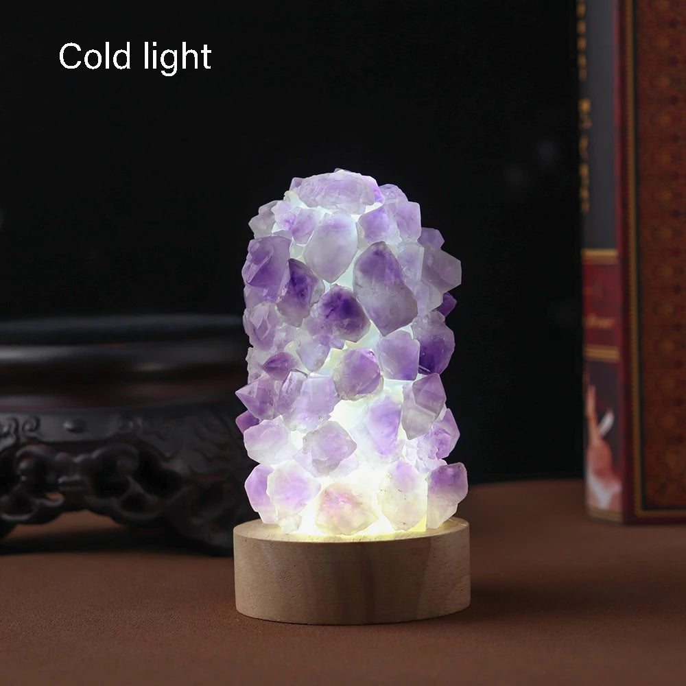 1pc Crystal Wishing Lamp Natural Amethyst Tooth Flower Dim Light USB Interface With Switch Crystal Decoration