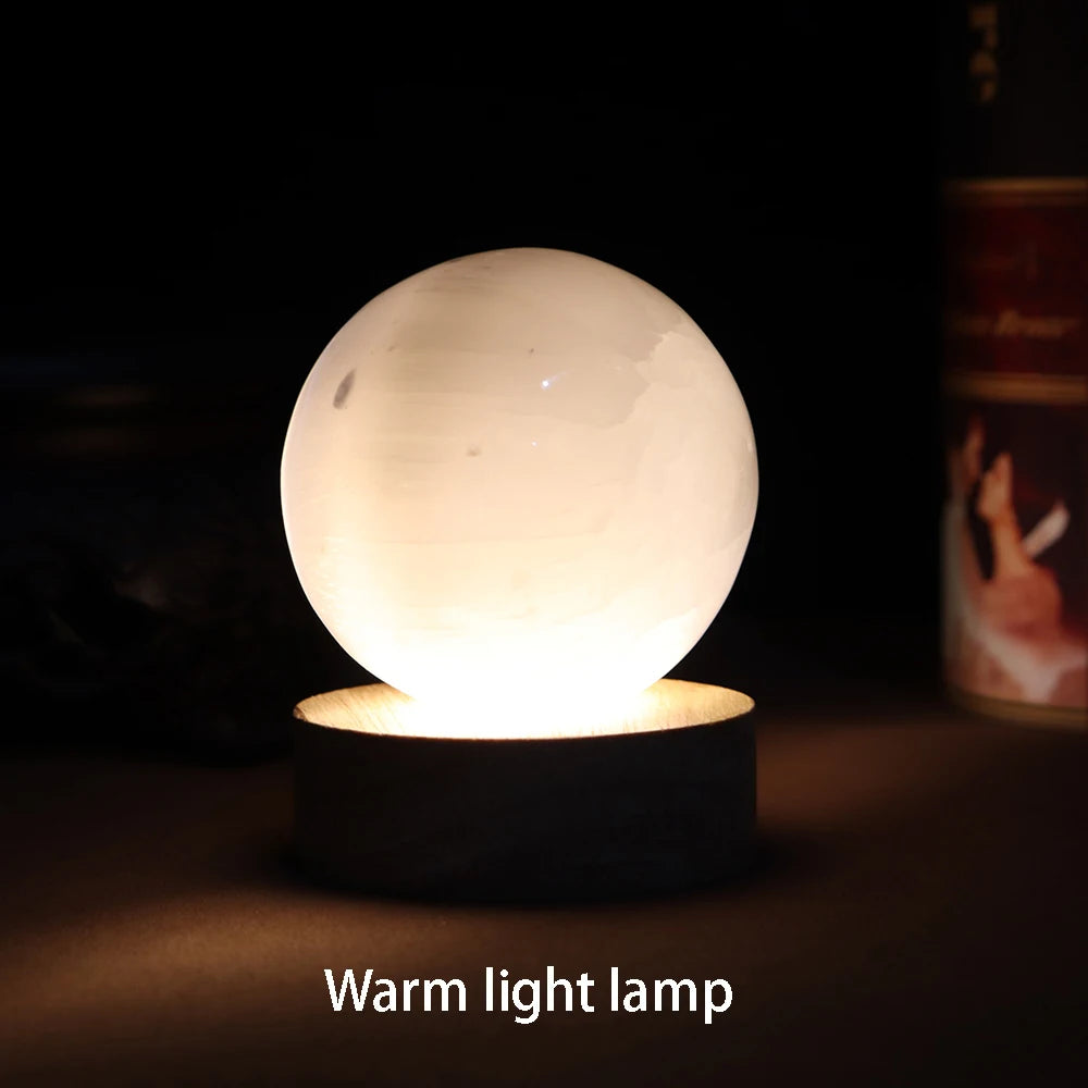 1pc Degaussing Energy Crystal Natural Selenite Ball Atmosphere Lamp USB Interface of Energy-Saving Decorative