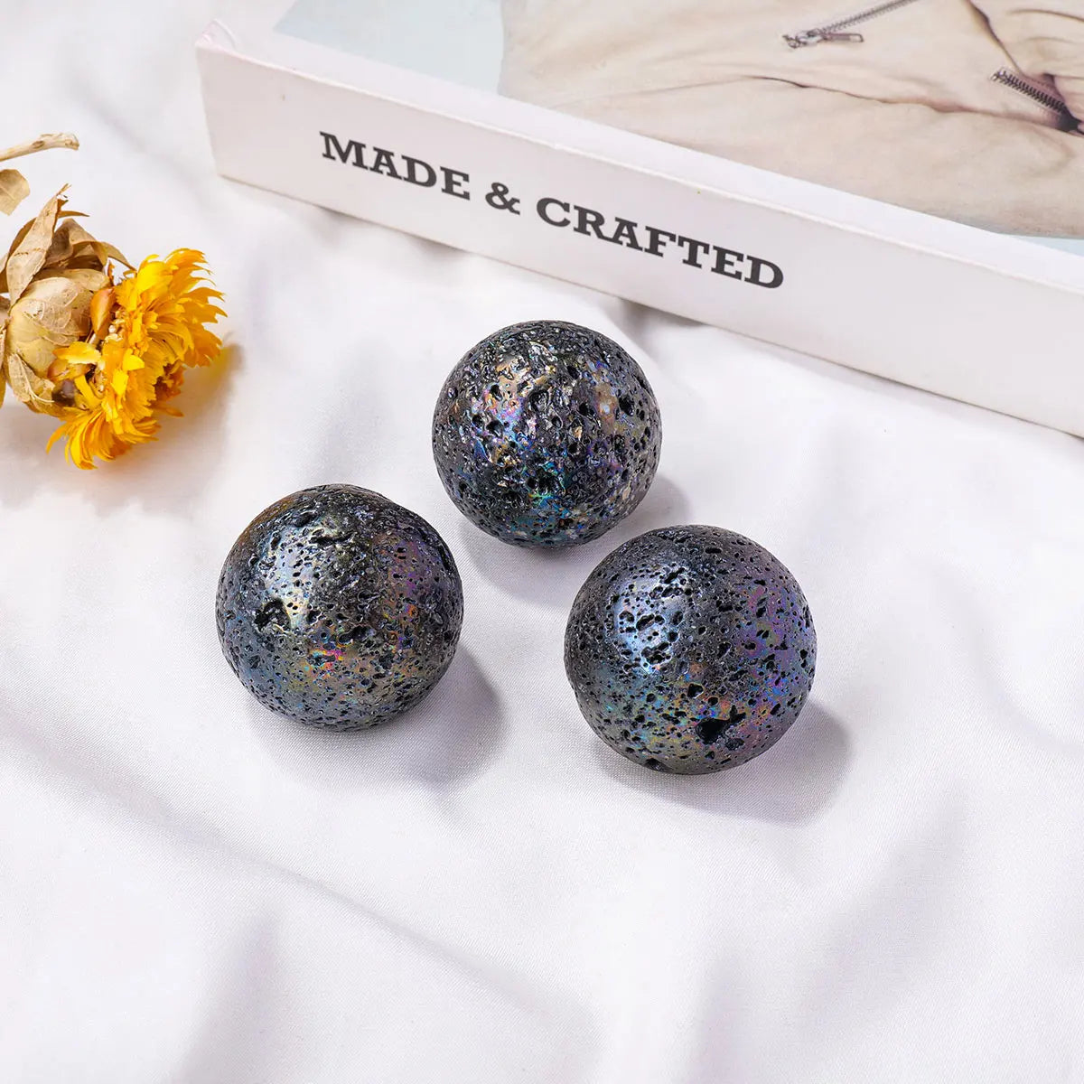 1pc Electroplate Gemstone Volcanic Rock Crystal Moon Sphere Lunar Home Decoration Ornaments Souvenirs Gift