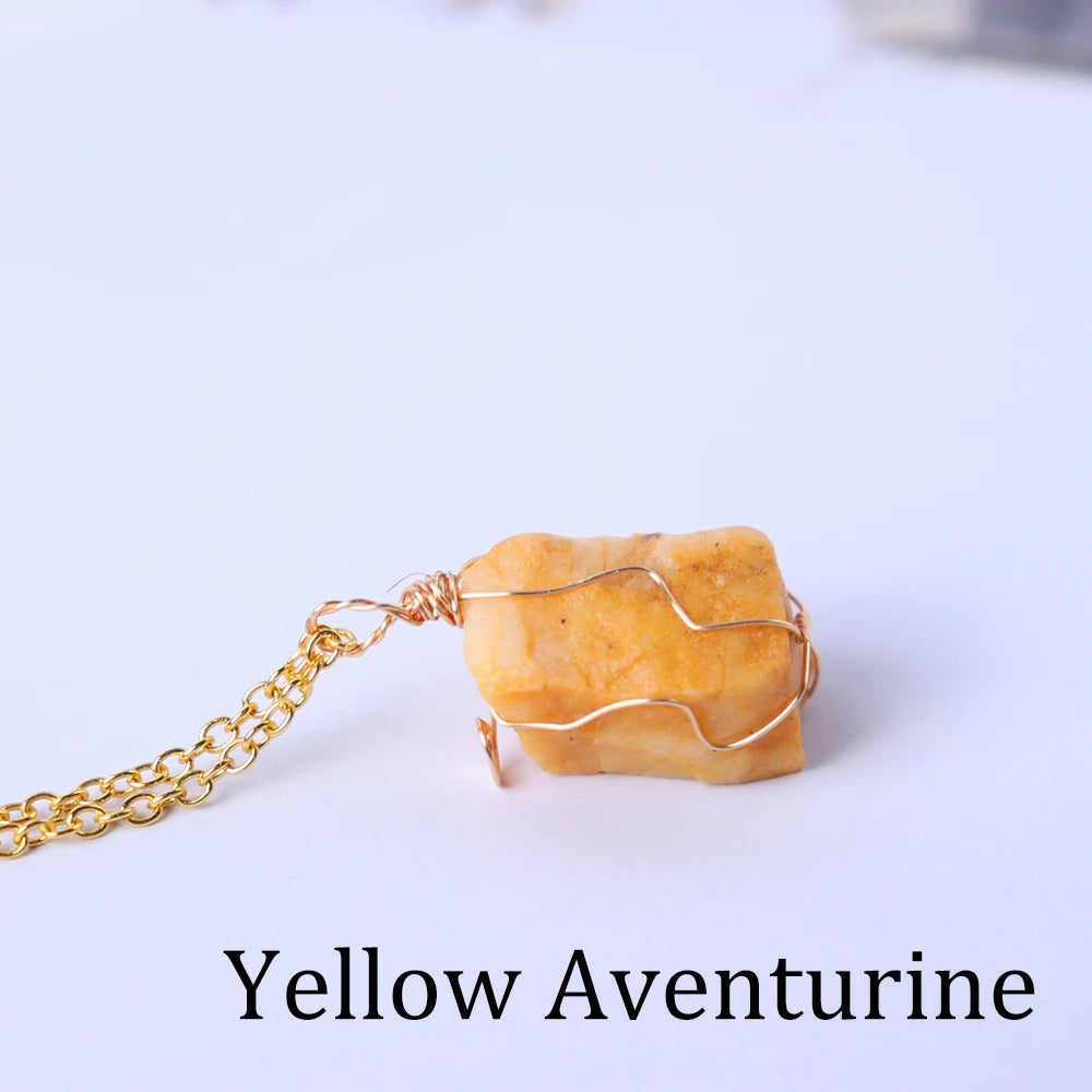 1pc Energy Quartz Raw Stone Pendant Natural Crystal Gold Silk Thread Necklace Health Gem Jewelry Summer Gift