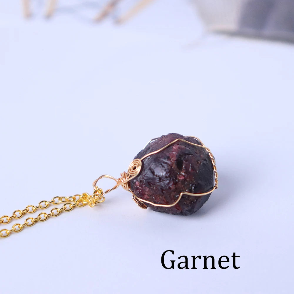 1pc Energy Quartz Raw Stone Pendant Natural Crystal Gold Silk Thread Necklace Health Gem Jewelry Summer Gift