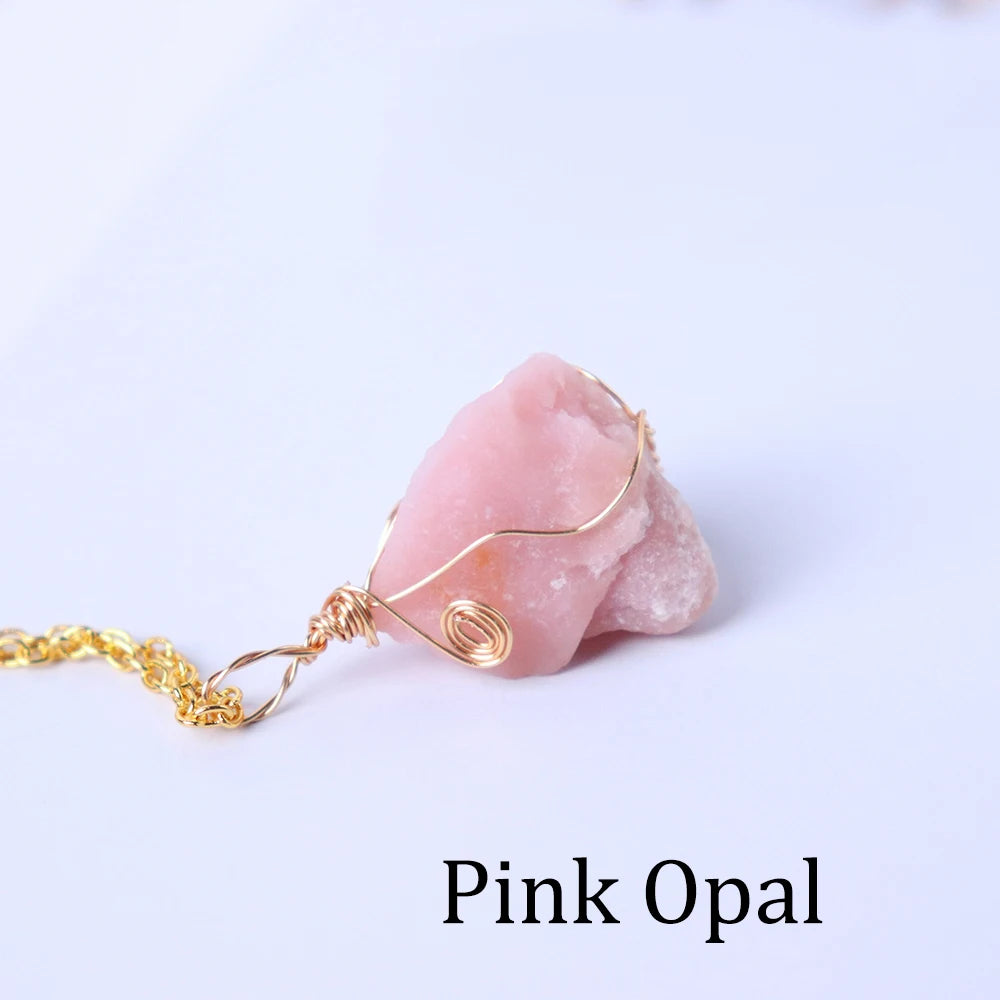 1pc Energy Quartz Raw Stone Pendant Natural Crystal Gold Silk Thread Necklace Health Gem Jewelry Summer Gift