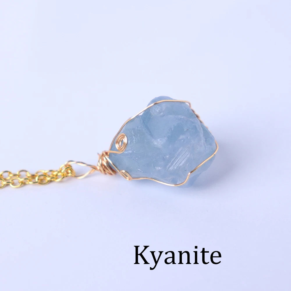 1pc Energy Quartz Raw Stone Pendant Natural Crystal Gold Silk Thread Necklace Health Gem Jewelry Summer Gift