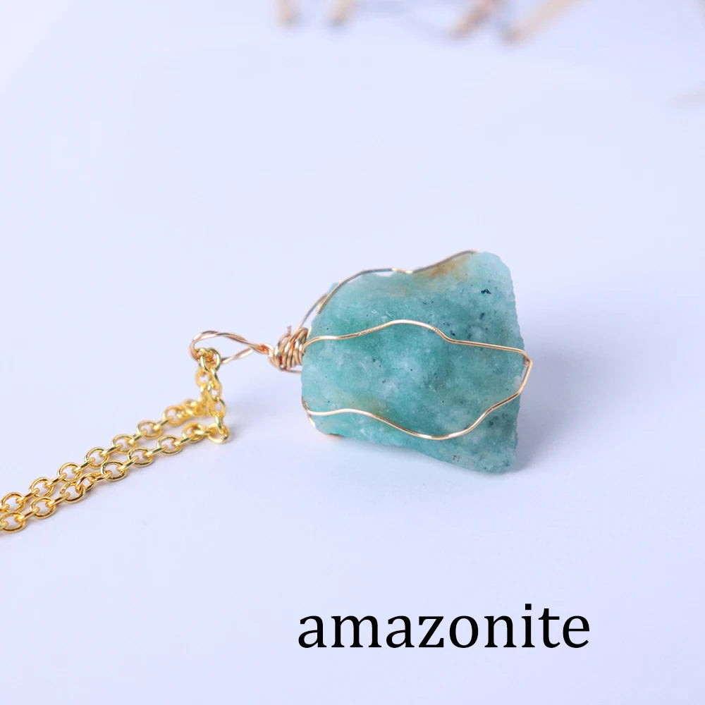 1pc Energy Quartz Raw Stone Pendant Natural Crystal Gold Silk Thread Necklace Health Gem Jewelry Summer Gift