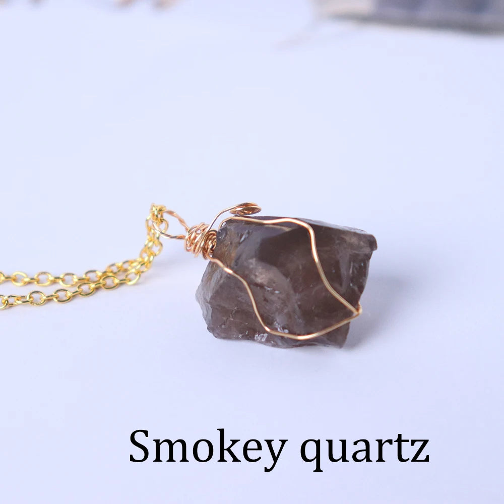 1pc Energy Quartz Raw Stone Pendant Natural Crystal Gold Silk Thread Necklace Health Gem Jewelry Summer Gift