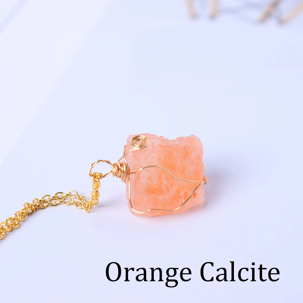 1pc Energy Quartz Raw Stone Pendant Natural Crystal Gold Silk Thread Necklace Health Gem Jewelry Summer Gift