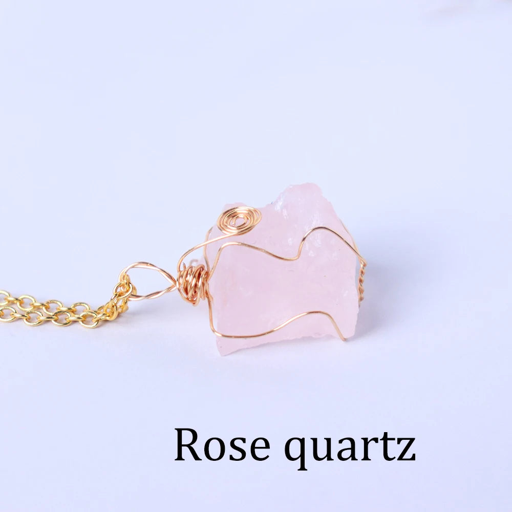 1pc Energy Quartz Raw Stone Pendant Natural Crystal Gold Silk Thread Necklace Health Gem Jewelry Summer Gift