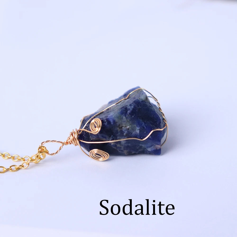 1pc Energy Quartz Raw Stone Pendant Natural Crystal Gold Silk Thread Necklace Health Gem Jewelry Summer Gift