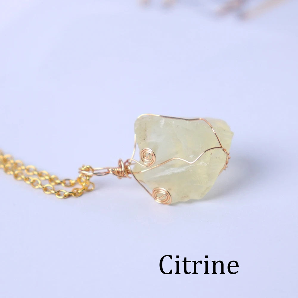 1pc Energy Quartz Raw Stone Pendant Natural Crystal Gold Silk Thread Necklace Health Gem Jewelry Summer Gift