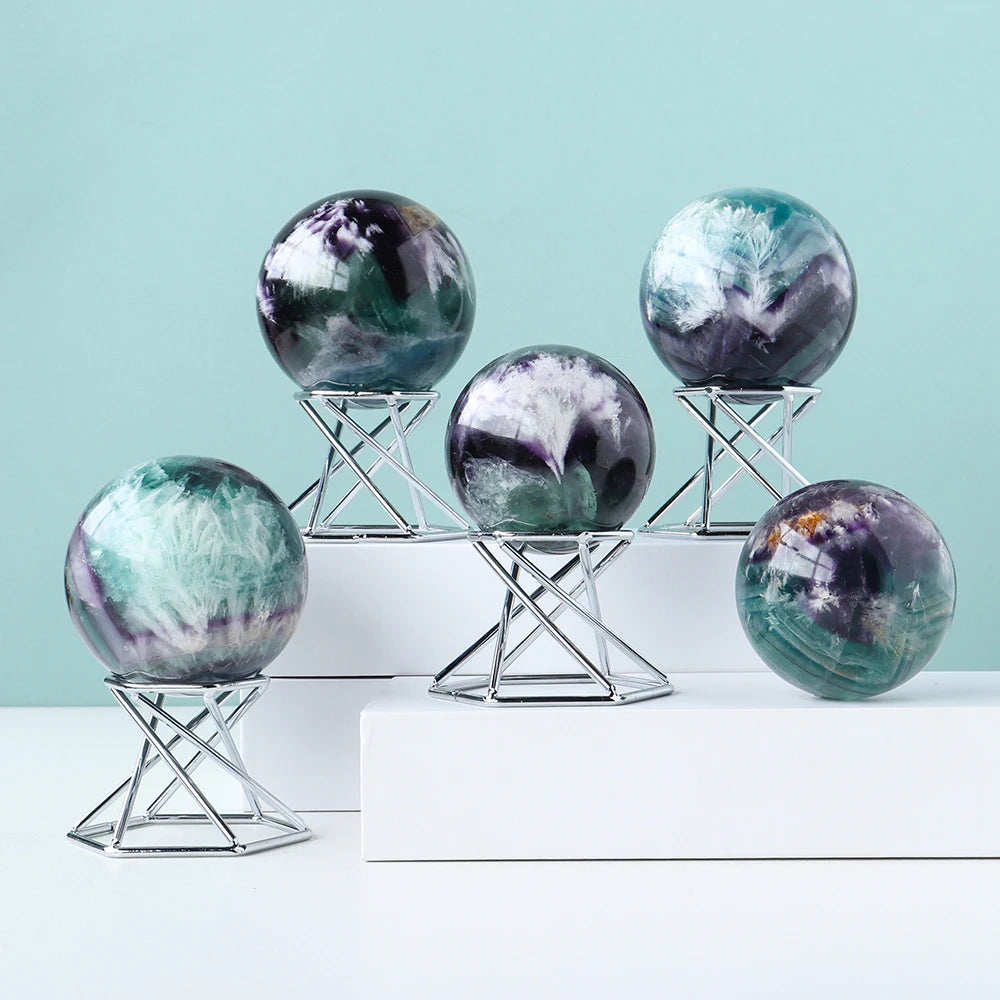 1pc High Quality Natural Feather Fluorite Crystal Ball Feng Shui Decorative Energy Quartz Aura Decoration