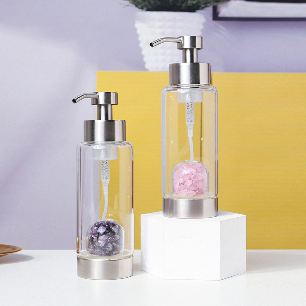 1pc Manual Soap Dispenser Natural Crystal Gravel Stone Chips Hand Sanitizer Bottle Containers Press Empty Bottles