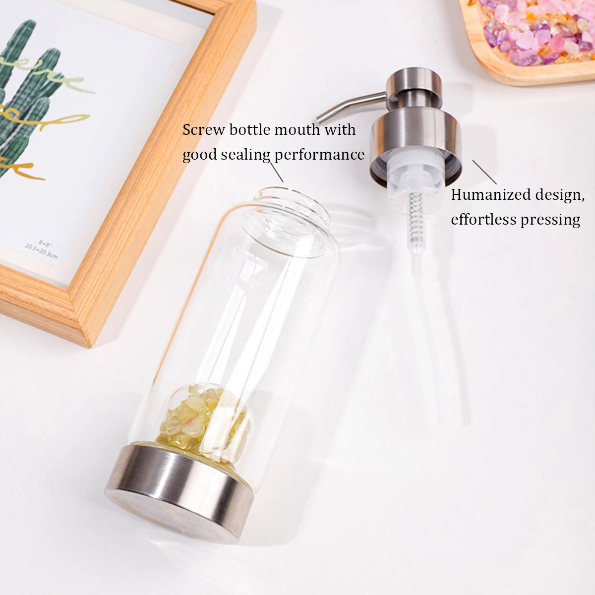 1pc Manual Soap Dispenser Natural Crystal Gravel Stone Chips Hand Sanitizer Bottle Containers Press Empty Bottles