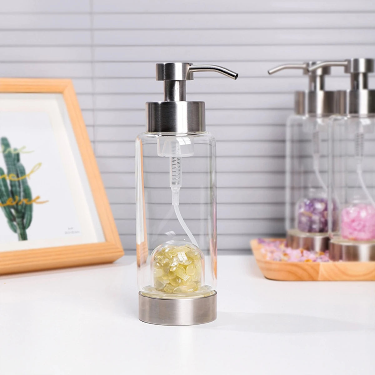 1pc Manual Soap Dispenser Natural Crystal Gravel Stone Chips Hand Sanitizer Bottle Containers Press Empty Bottles