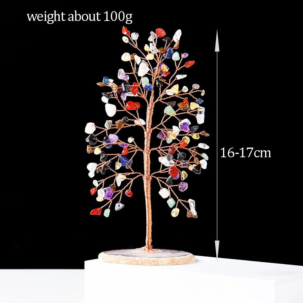 1pc Money Tree Ornaments Natural Crystal Gravel Wishing Tree Agate Base Energy Seven Chakras Health Decoration