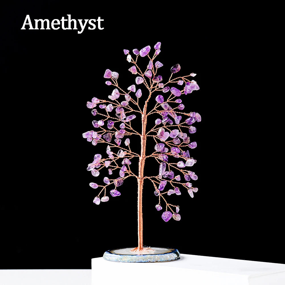 1pc Money Tree Ornaments Natural Crystal Gravel Wishing Tree Agate Base Energy Seven Chakras Health Decoration