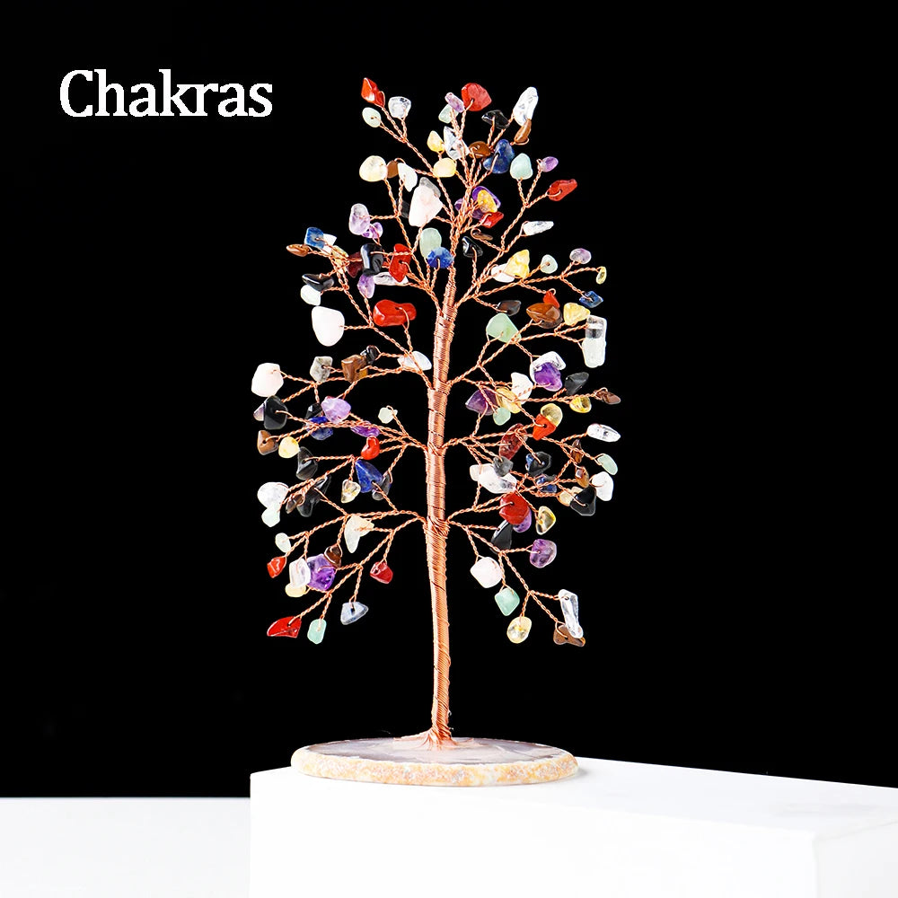 1pc Money Tree Ornaments Natural Crystal Gravel Wishing Tree Agate Base Energy Seven Chakras Health Decoration