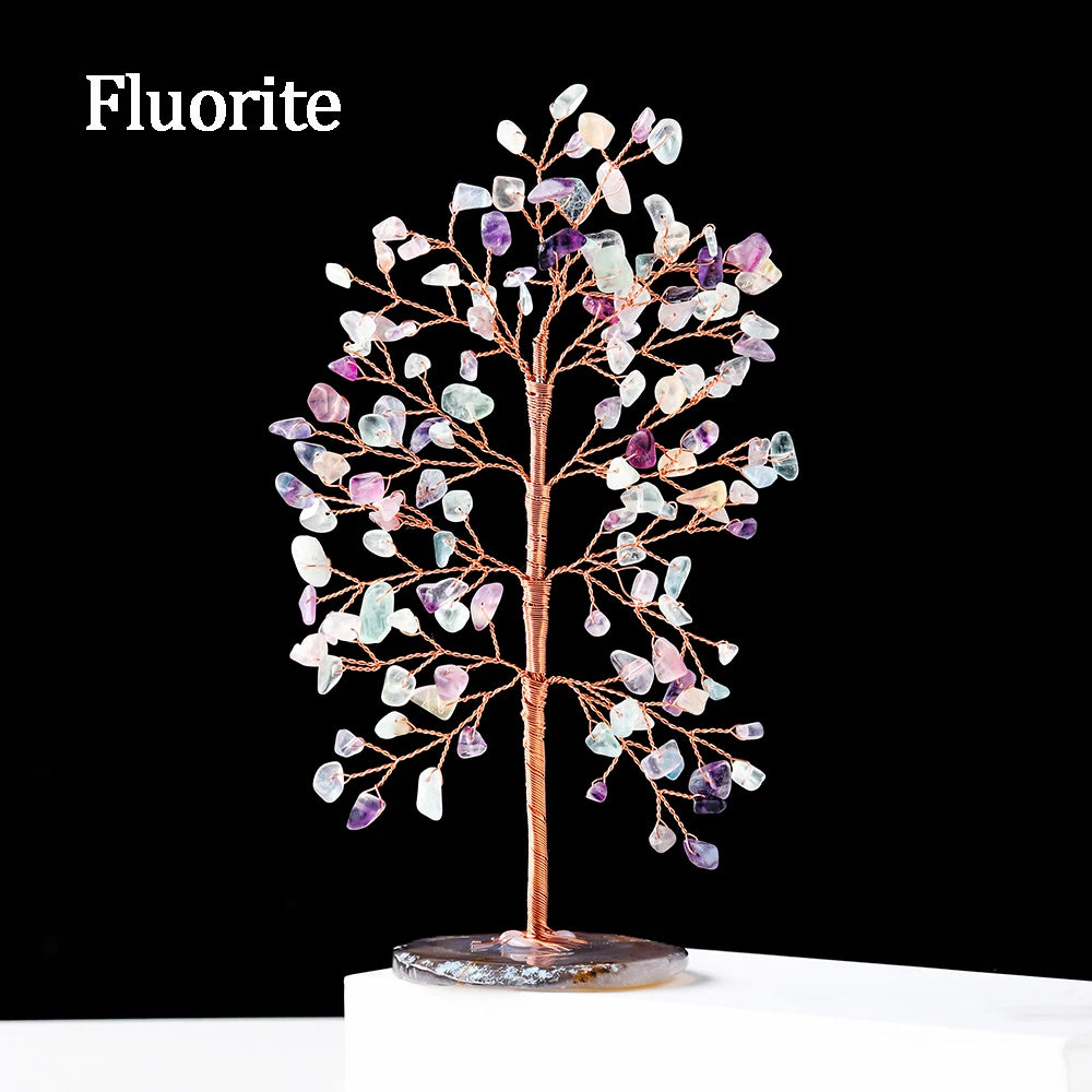 1pc Money Tree Ornaments Natural Crystal Gravel Wishing Tree Agate Base Energy Seven Chakras Health Decoration