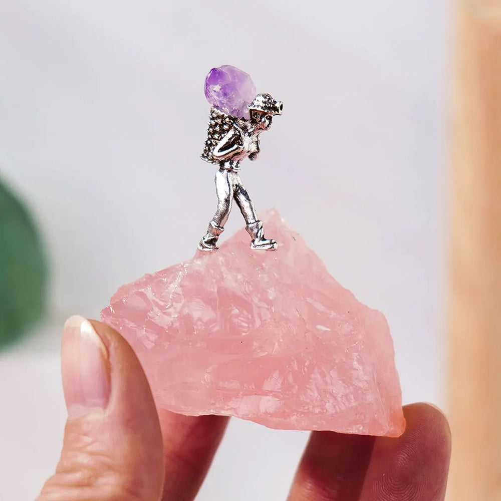 1pc Natural Amethyst Cluster Miner Modeling Micro Landscape Decoration Crystal Raw Stone Mine Standard Home Decoration