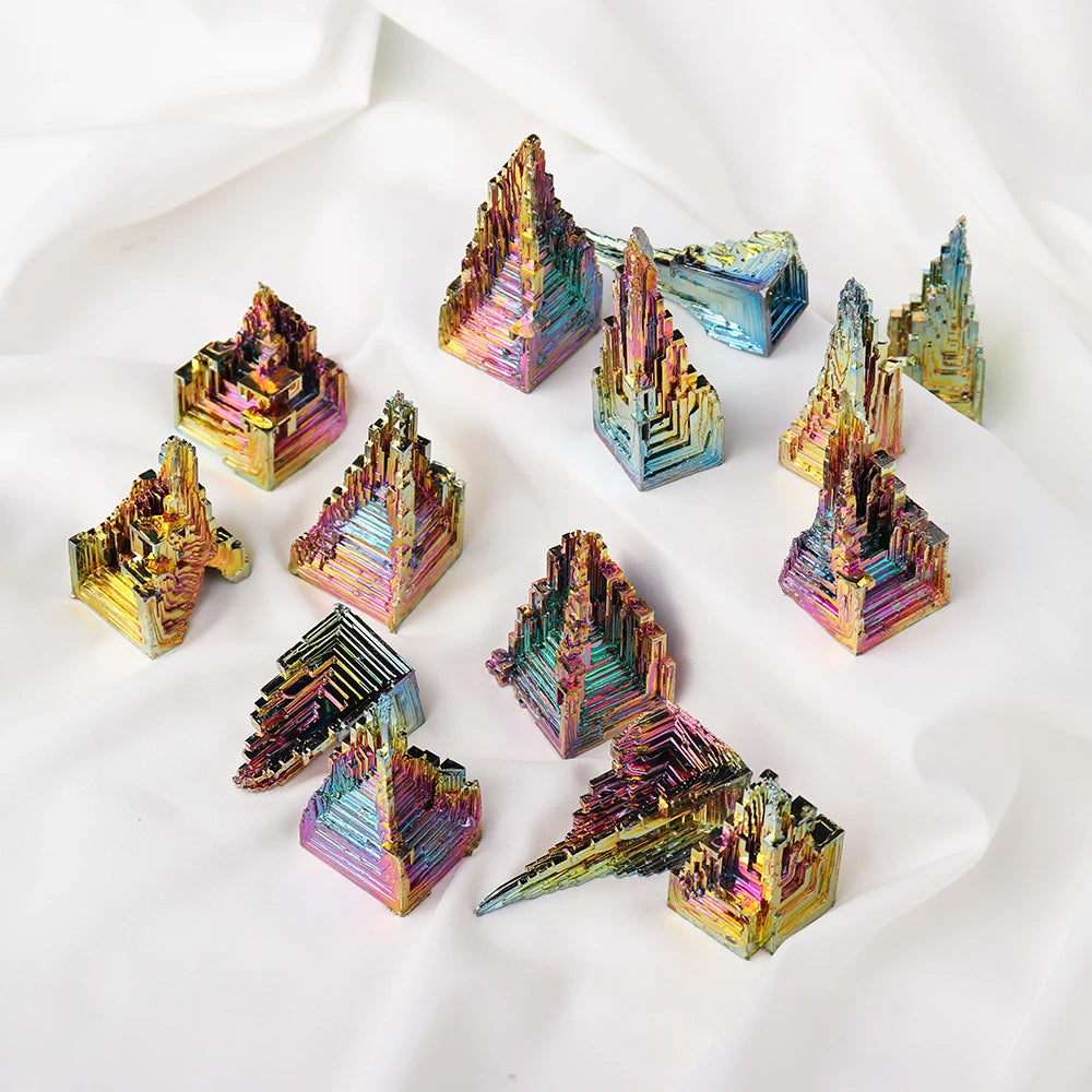 1pc Natural Bismuth Tower Rainbow Aura Crystal Ore Mineral Collection Specimen Green Metal Decorate