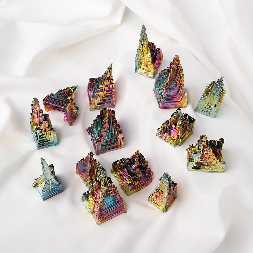 1pc Natural Bismuth Tower Rainbow Aura Crystal Ore Mineral Collection Specimen Green Metal Decorate