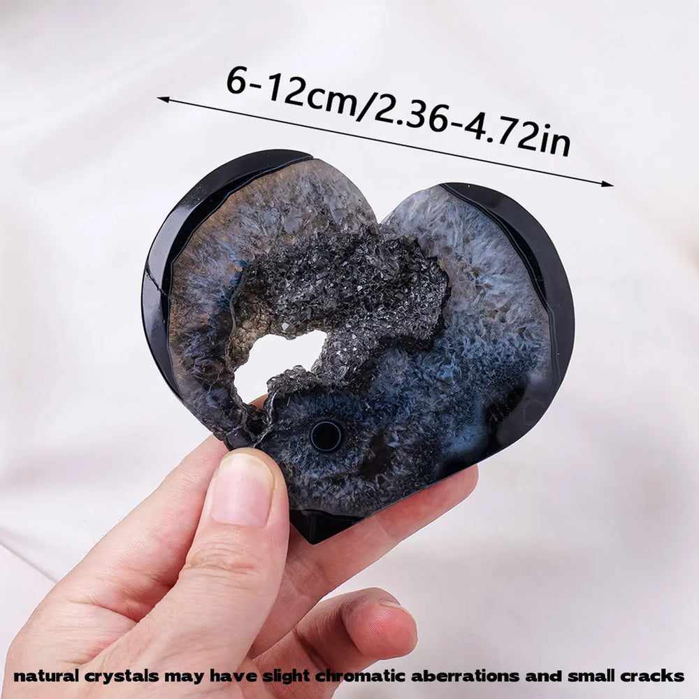 1pc Natural Black Agate Crystal Heart Big Love Black Agate Cluster Spiritual Meditation Feng Shui Druzy Home Ornament