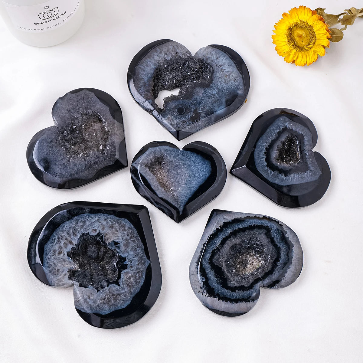 1pc Natural Black Agate Crystal Heart Big Love Black Agate Cluster Spiritual Meditation Feng Shui Druzy Home Ornament