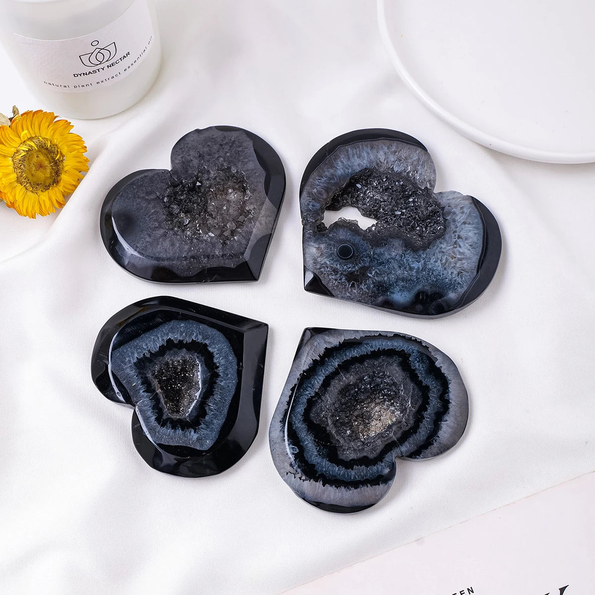 1pc Natural Black Agate Crystal Heart Big Love Black Agate Cluster Spiritual Meditation Feng Shui Druzy Home Ornament