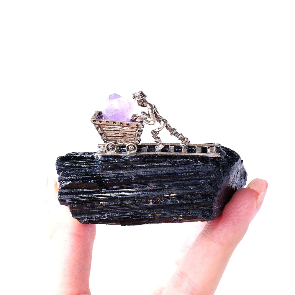 1pc Natural Black Tourmaline Miner Modeling Micro Landscape Decoration Crystal Raw Stone Mine Standard Home Decoration