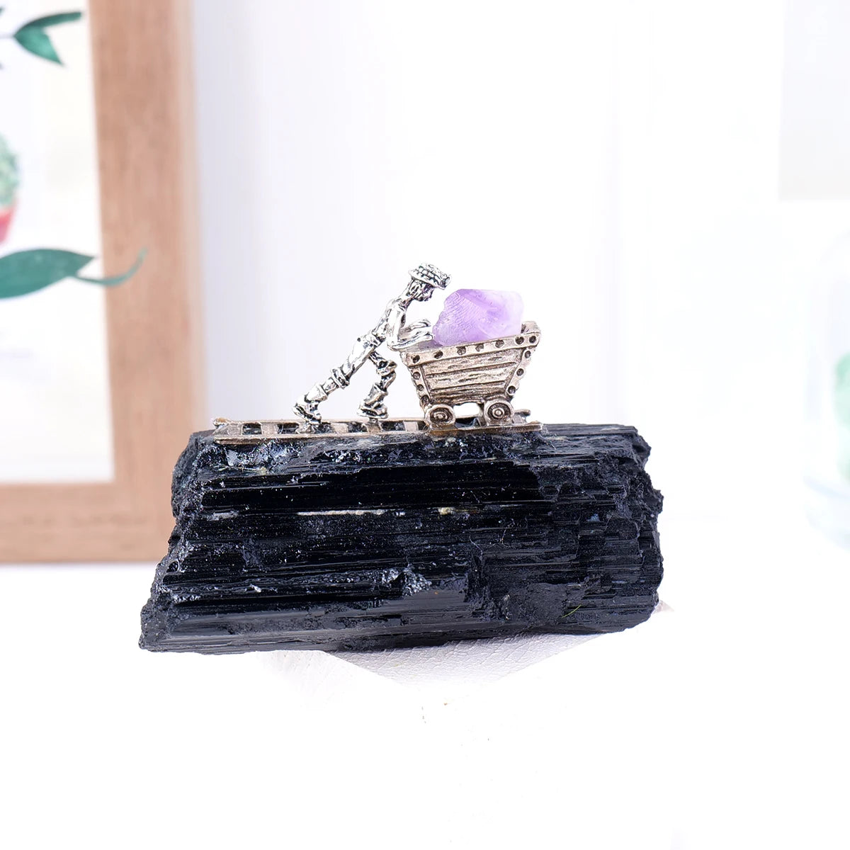 1pc Natural Black Tourmaline Miner Modeling Micro Landscape Decoration Crystal Raw Stone Mine Standard Home Decoration