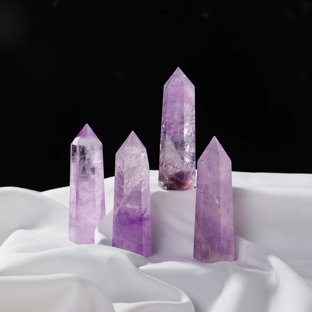 1pc Natural Brazilian Amethyst Hexagonal Column Energy Crystal Tower Improves Interpersonal Relationship Gem Decoration