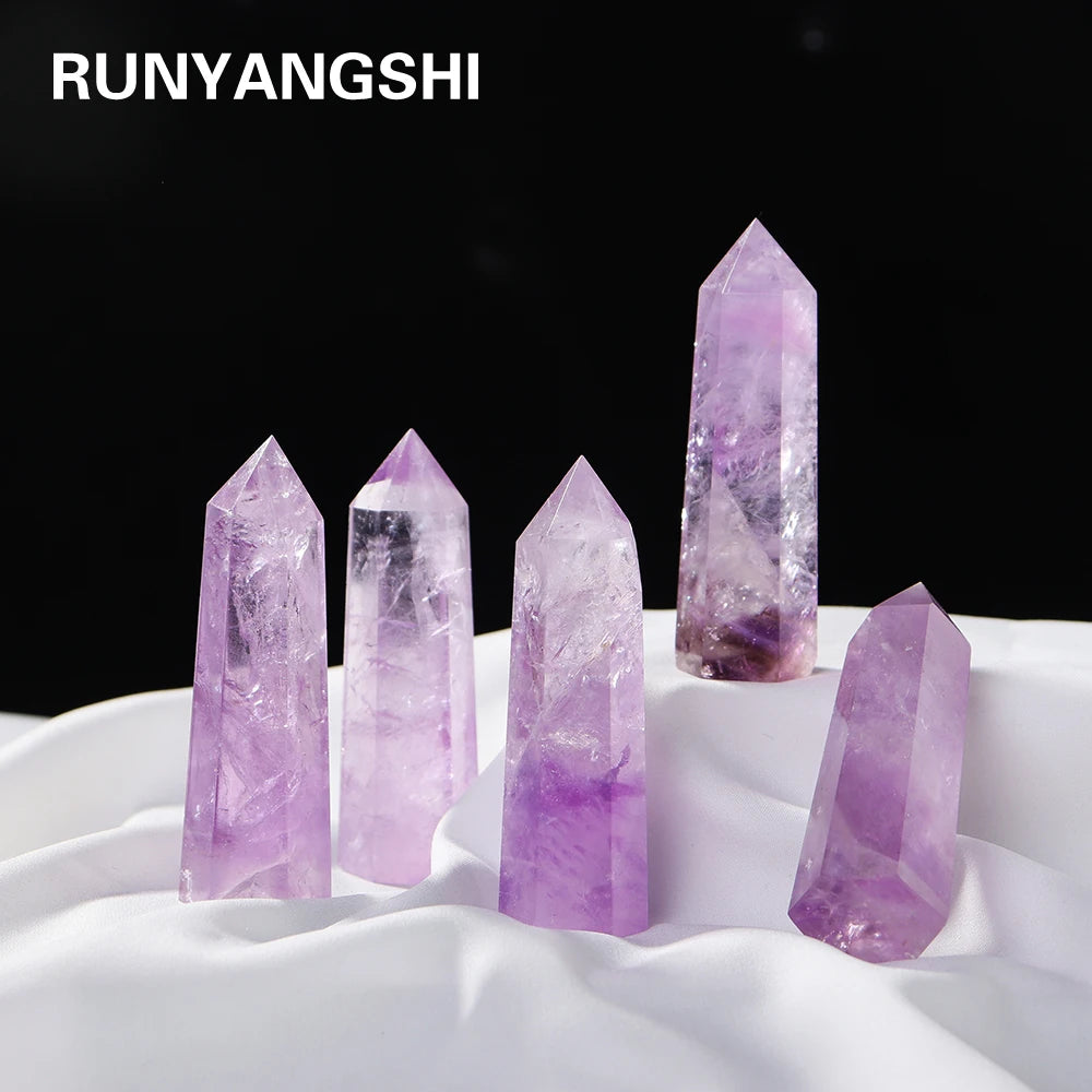 1pc Natural Brazilian Amethyst Hexagonal Column Energy Crystal Tower Improves Interpersonal Relationship Gem Decoration