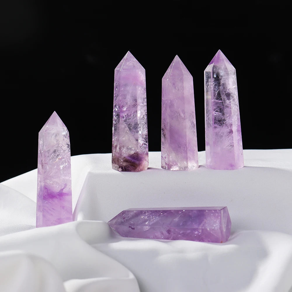 1pc Natural Brazilian Amethyst Hexagonal Column Energy Crystal Tower Improves Interpersonal Relationship Gem Decoration