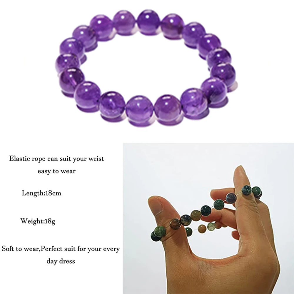 1pc Natural Crystal Bracelet Energy Amethyst Round Bead Bracelet Health Rose Quartz Jewelry Gem Gift Decoration