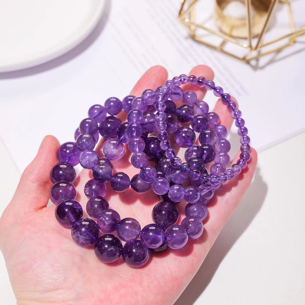 1pc Natural Crystal Bracelet Energy Amethyst Round Bead Bracelet Health Rose Quartz Jewelry Gem Gift Decoration