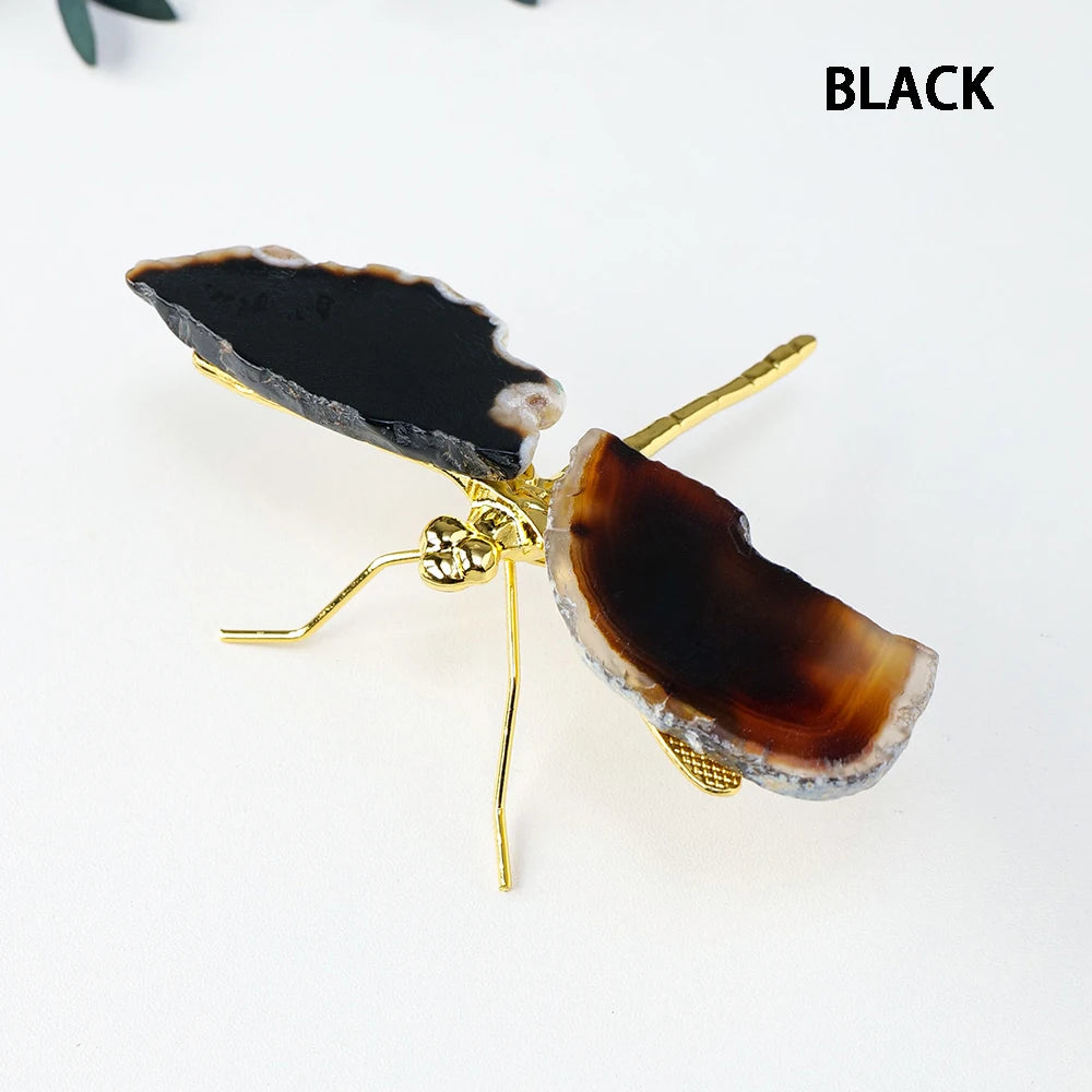 1pc Natural Crystal Colourful Agate Slice DIY Dragonfly Brass Accessories Children's Day Gifts Home Decoration