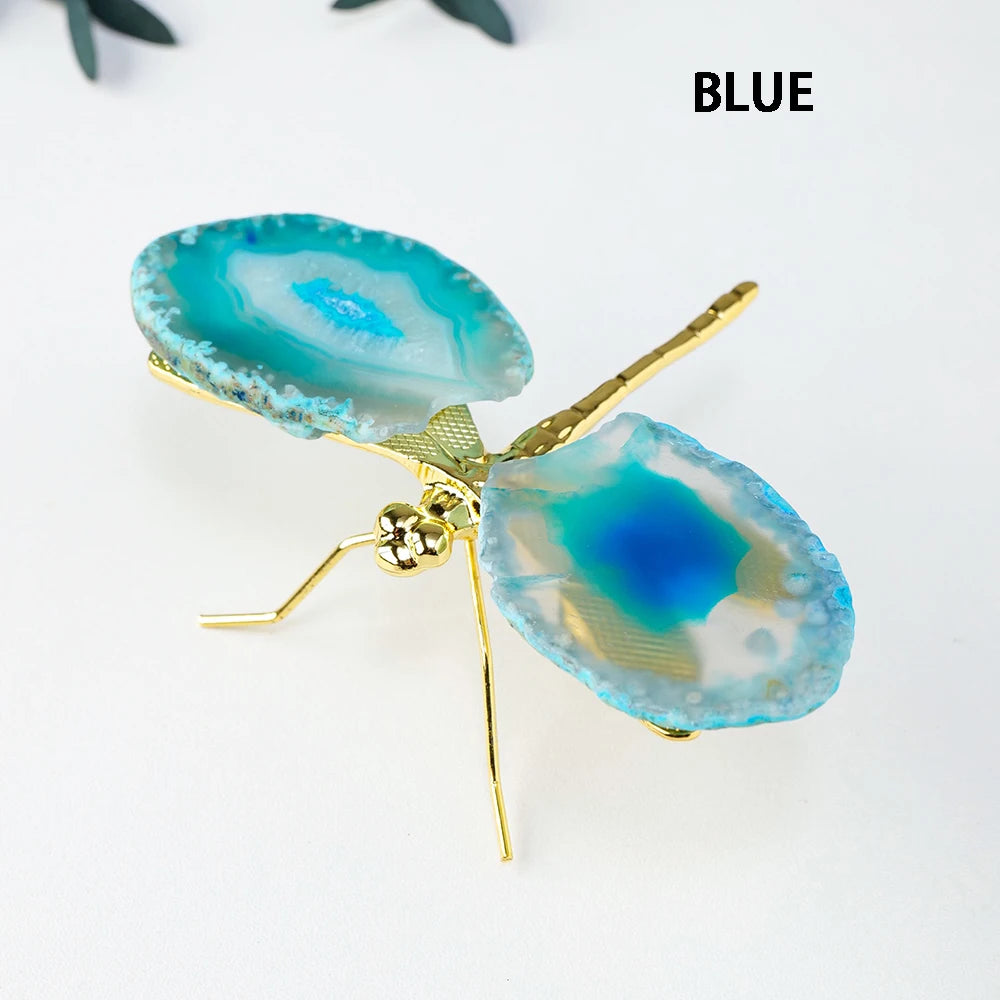 1pc Natural Crystal Colourful Agate Slice DIY Dragonfly Brass Accessories Children's Day Gifts Home Decoration