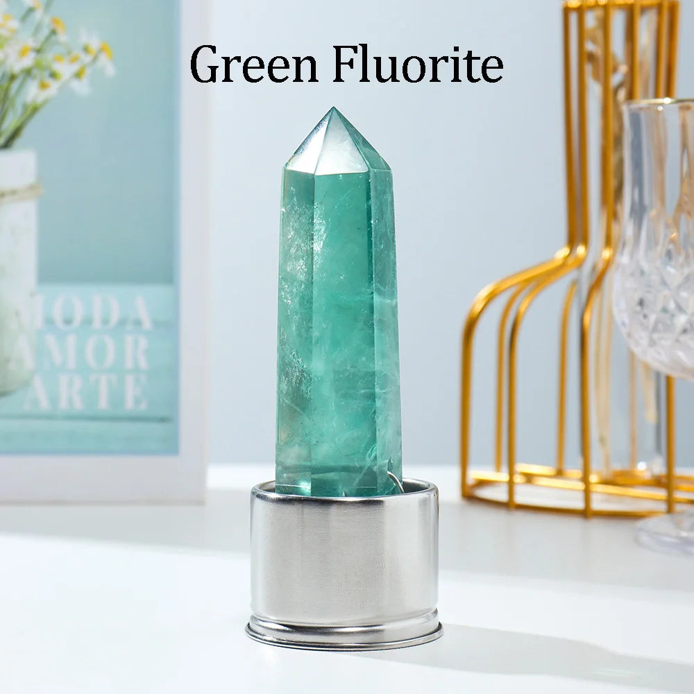 1pc Natural Crystal Column with Base for Water Bottle Replacement Crystal Rose Quartz Energy Amethyst Tower Decoration