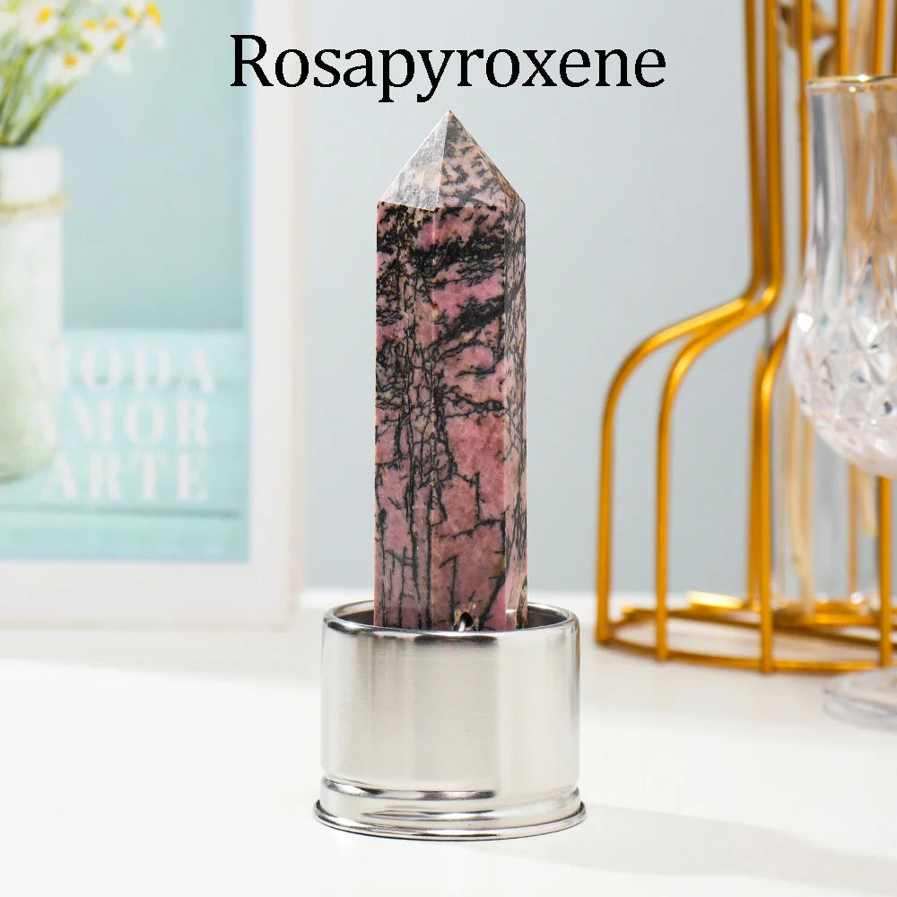 1pc Natural Crystal Column with Base for Water Bottle Replacement Crystal Rose Quartz Energy Amethyst Tower Decoration