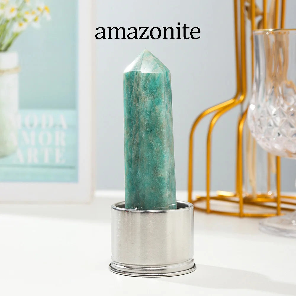 1pc Natural Crystal Column with Base for Water Bottle Replacement Crystal Rose Quartz Energy Amethyst Tower Decoration