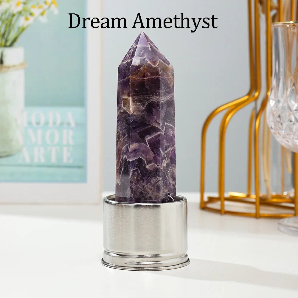 1pc Natural Crystal Column with Base for Water Bottle Replacement Crystal Rose Quartz Energy Amethyst Tower Decoration