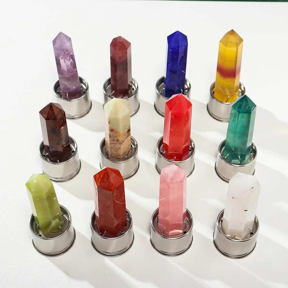 1pc Natural Crystal Column with Base for Water Bottle Replacement Crystal Rose Quartz Energy Amethyst Tower Decoration