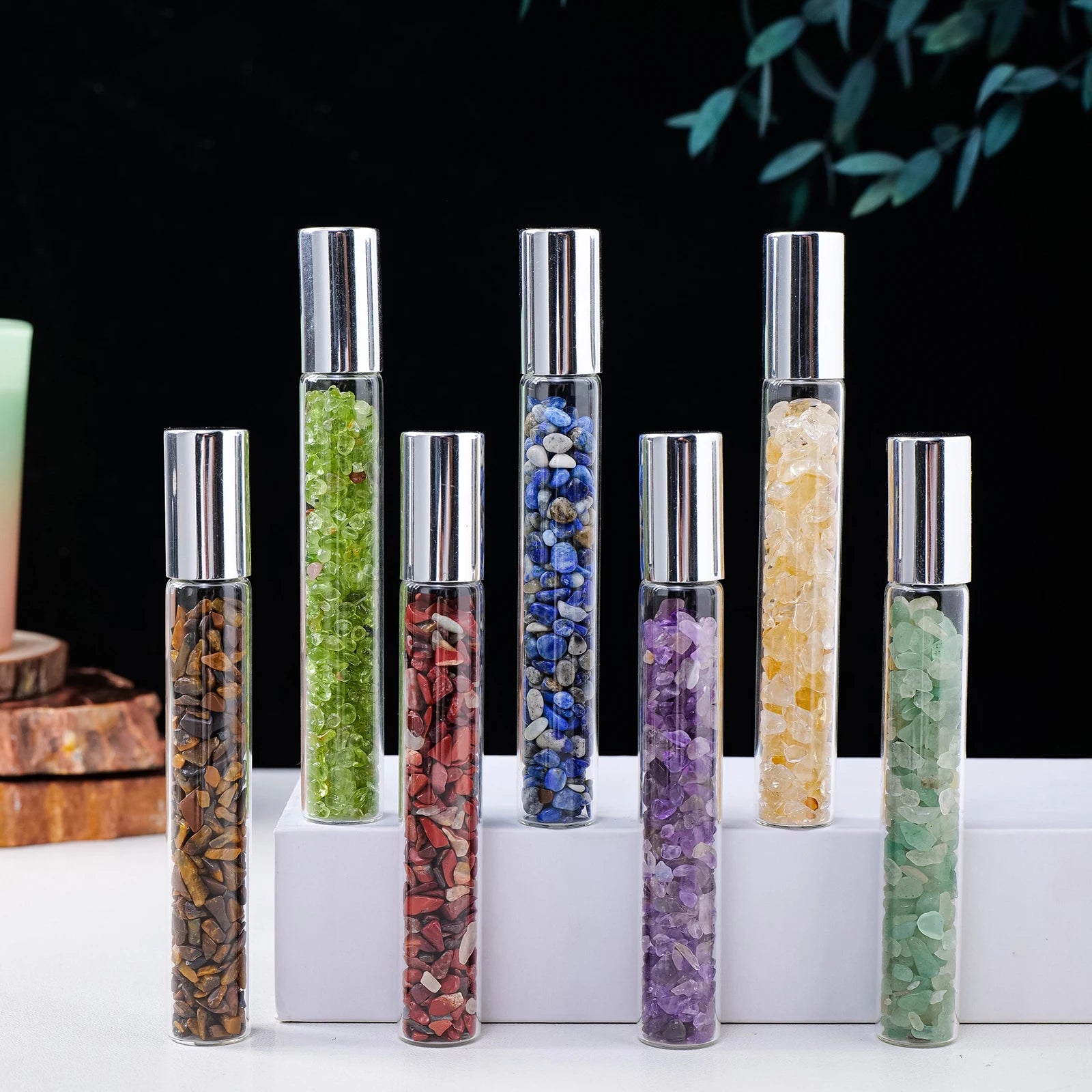 1pc Natural Crystal Crushed Stone Perfume Bottle Reiki Healing Essential Oil Dispensing Bottle Gift For Women